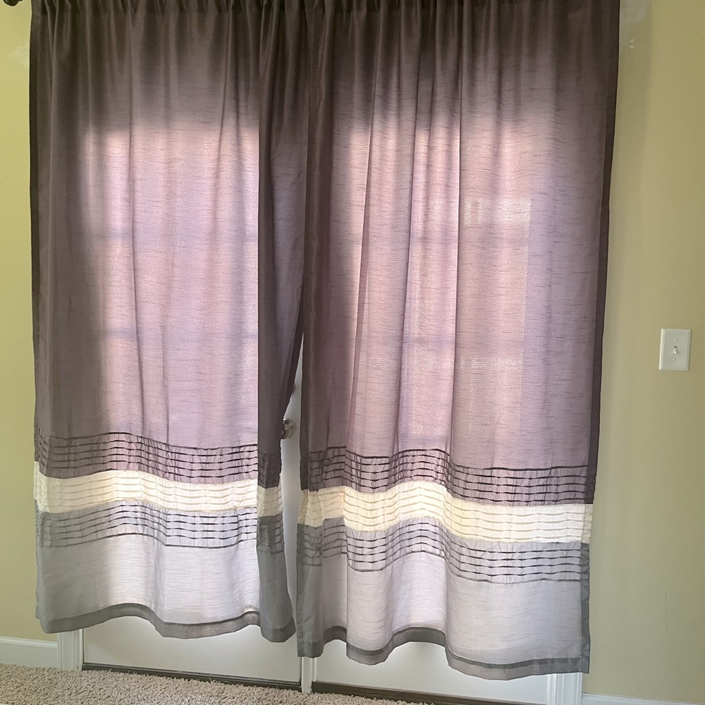 Four Lush decor window panels purple, gray and off white Size 54” x 84”